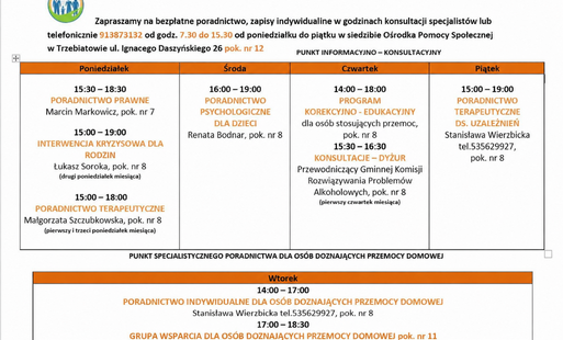 Zdjęcie do Harmonogram Punktu Informacyjno-Konsultacyjnego