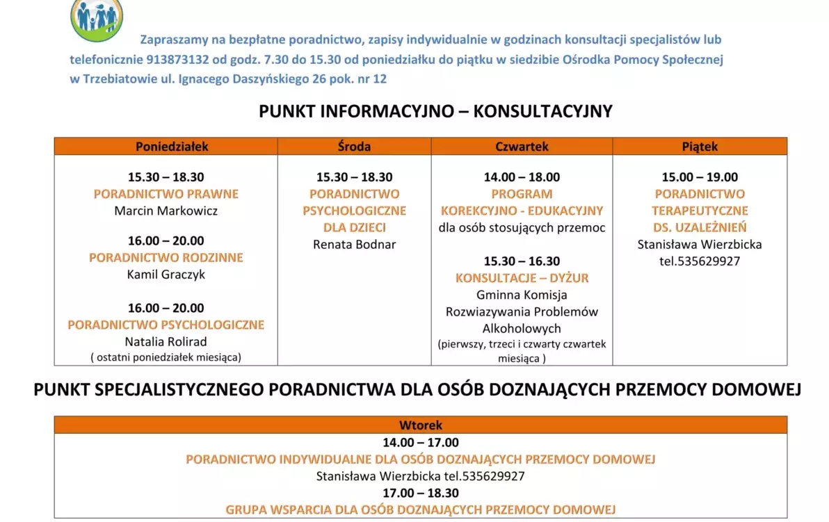Zdjęcie do Harmonogram Punktu Informacyjno-Konsultacyjnego