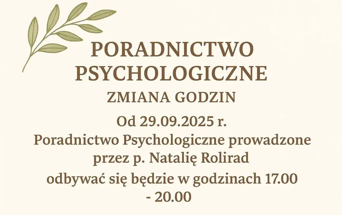 Zdjęcie do PORADNICTWO PSYCHOLOGICZNE - ZMIANA GODZIN