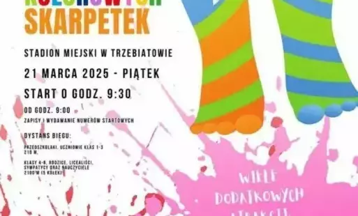 Plakat o biegu kolorowych skarpetek