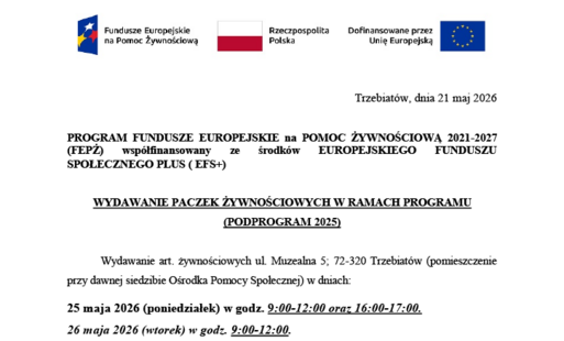 Zdjęcie do Informacja o terminie wydawania artykuł&oacute;w żywnościowych maj 2026 