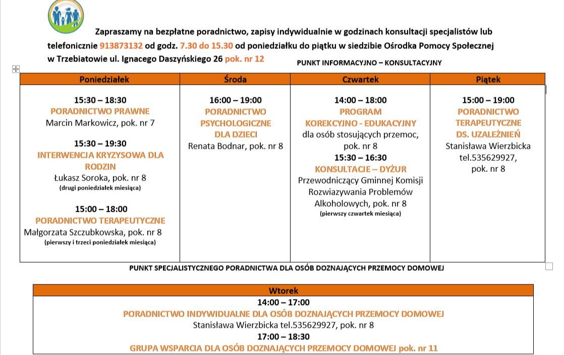 Zdjęcie do Punkt Informacyjno-Konsultacyjny w Trzebiatowie i Punkt Specjalistycznego Poradnictwa dla Os&oacute;b Doznających Przemocy Domowej&nbsp;