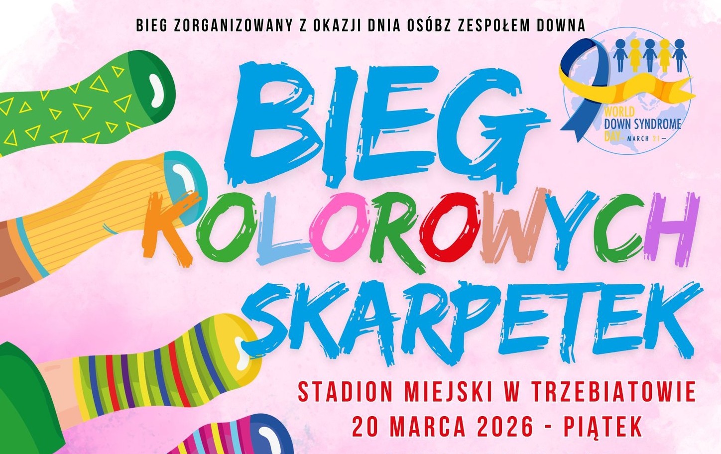 Zdjęcie do III Bieg Kolorowych Skarpet w Trzebiatowie to wyjątkowe wydarzenie &ndash; manifestacja istoty życia i najważniejszych wartości, w centrum kt&oacute;rych stoi człowiek. 
