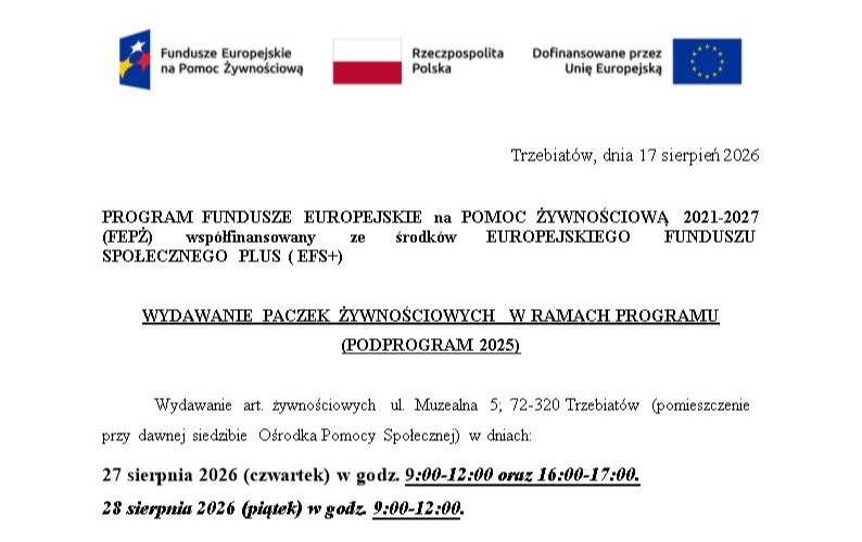 Zdjęcie do Informacja o terminie wydawania art. żywnościowych sierpień 2026